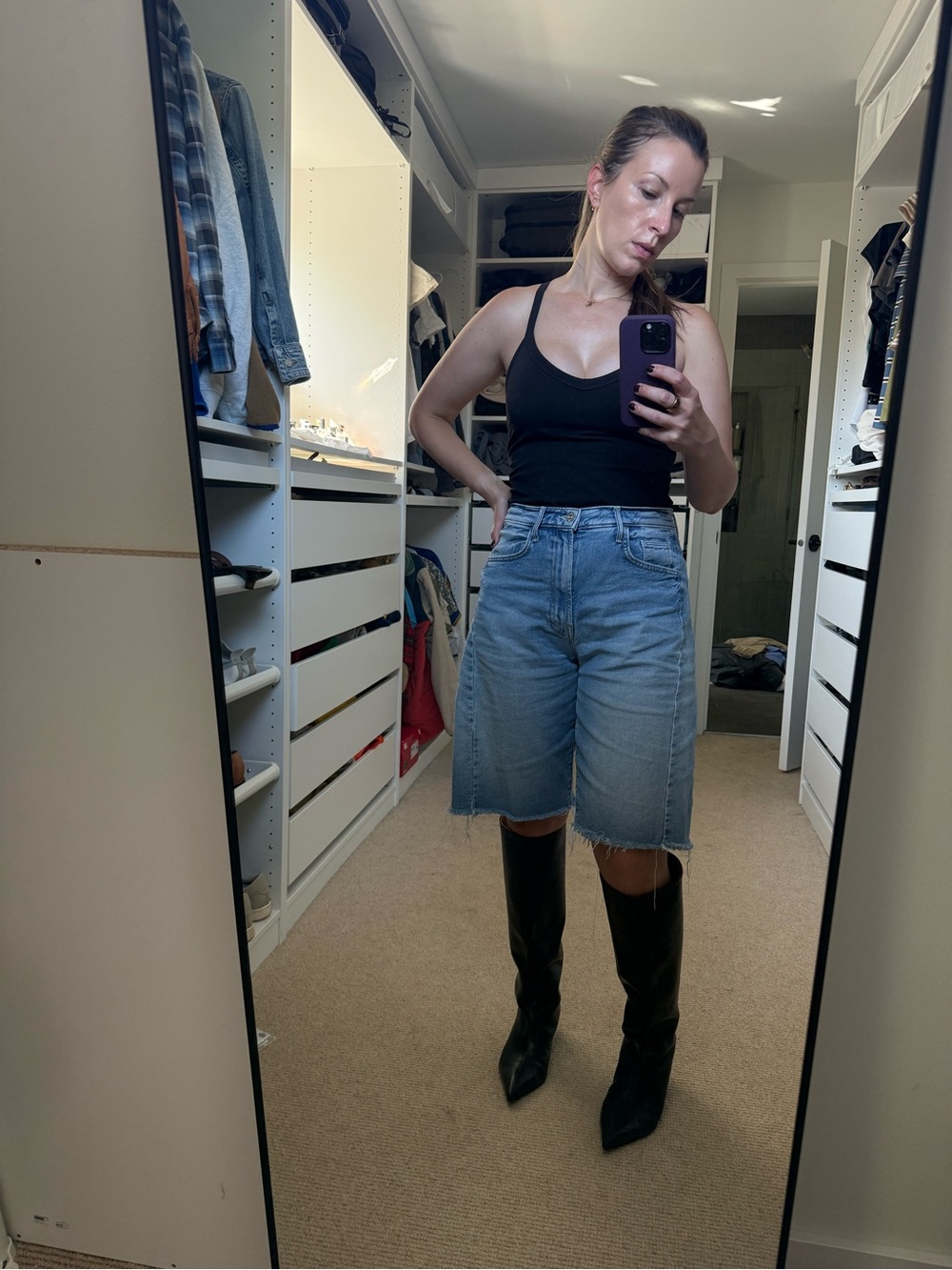 MOTHER Light Blue Denim half pipe Bermuda Shorts - Picture 3 of 3